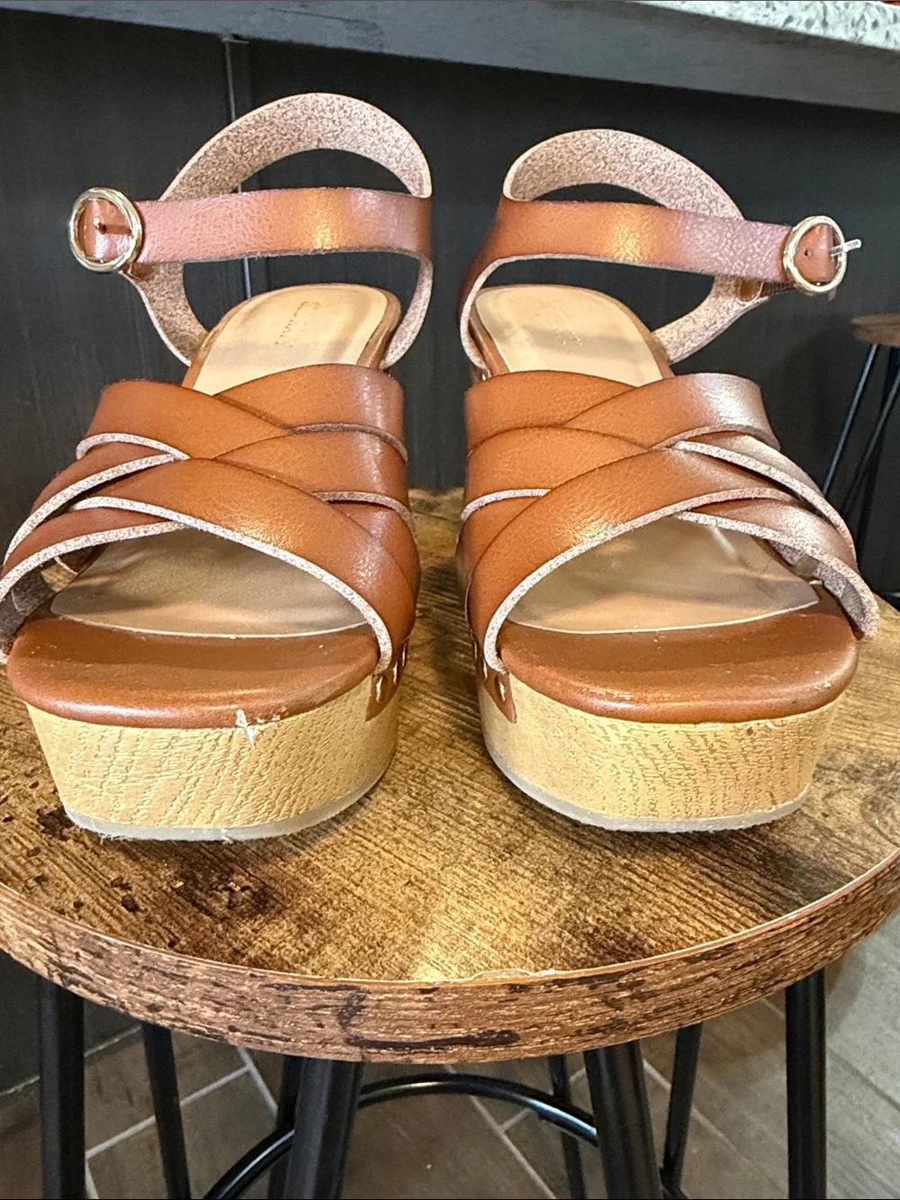 Women's Tan Platform Sandal with Chunky Heel